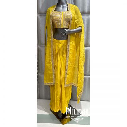 Yellow Georgette Organza Indo Western Suit