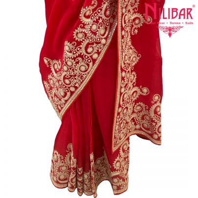 Rose Red Organza Saree