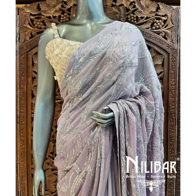 Light Purple Georgette Saree With Unstitched Blouse