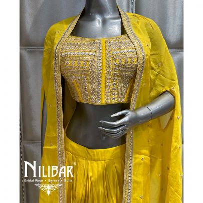 Yellow Georgette Organza Indo Western Suit