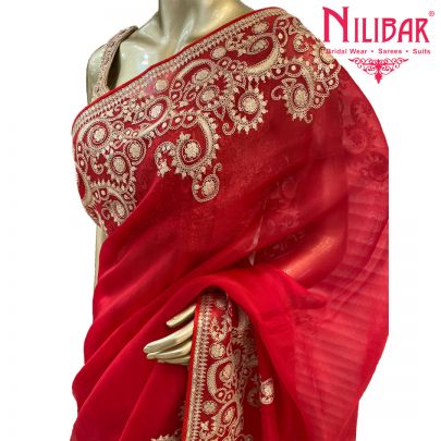 Rose Red Organza Saree