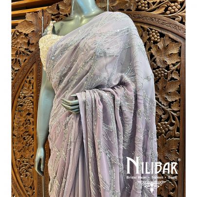 Light Purple Georgette Saree With Unstitched Blouse