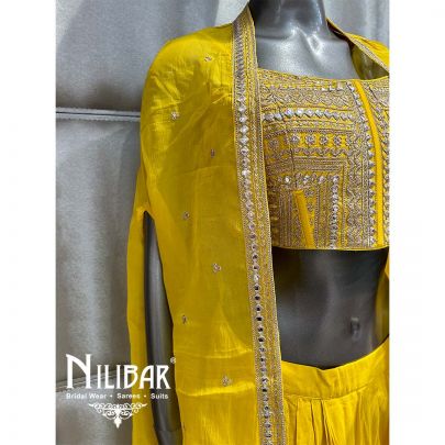 Yellow Georgette Organza Indo Western Suit