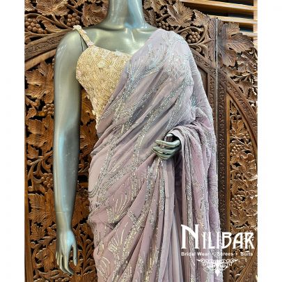 Light Purple Georgette Saree With Unstitched Blouse