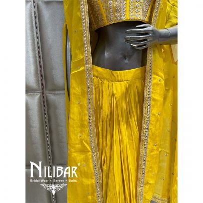 Yellow Georgette Organza Indo Western Suit