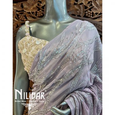 Light Purple Georgette Saree With Unstitched Blouse
