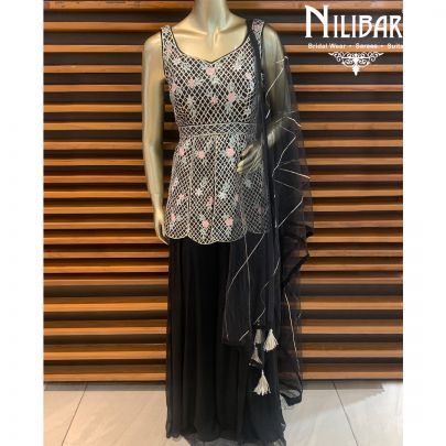 Black Peplum Georgette Sharara Suit