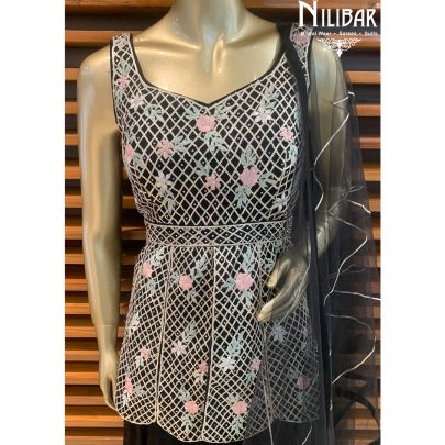 Black Peplum Georgette Sharara Suit
