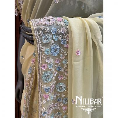 Pastel Yellow Georgette Saree With Unstitched Blouse