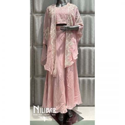 Powder Pink Silk Organza Indo Western Suit