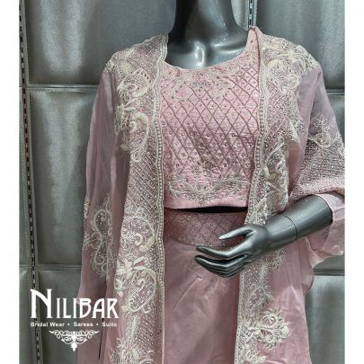 Powder Pink Silk Organza Indo Western Suit