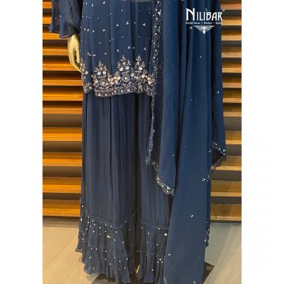 Peacock Blue Peplum Georgette Palazzo Suit