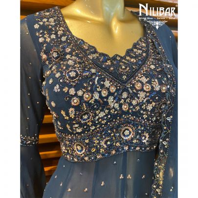 Peacock Blue Peplum Georgette Palazzo Suit