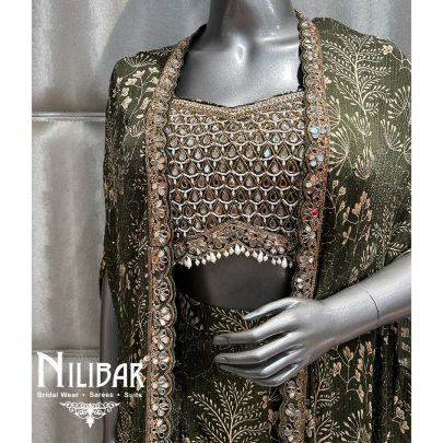 Mehandi Green Georgette Indo Western Suit