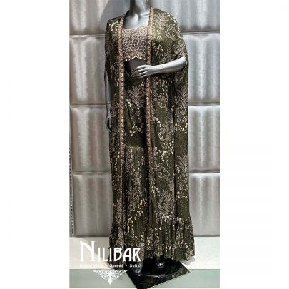 Mehandi Green Georgette Indo Western Suit