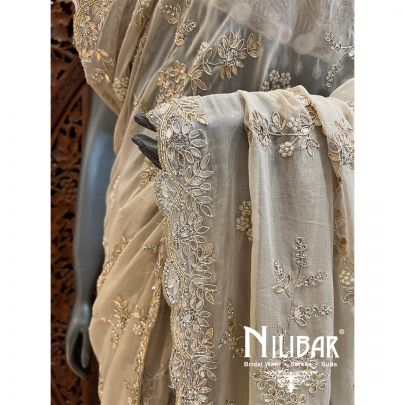 Beige Georgette Saree With Unstitched Blouse