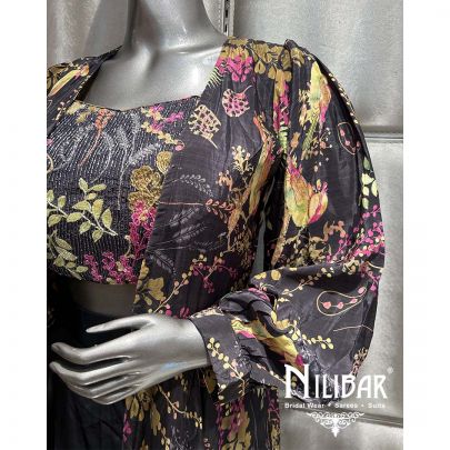 Black Crepe Cutdana Indo Western Suit