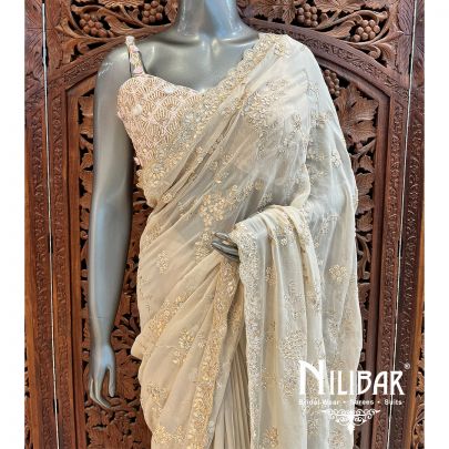 Beige Georgette Saree With Unstitched Blouse