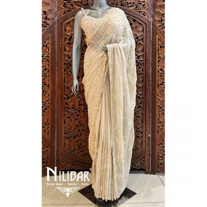 Beige Georgette Saree With Unstitched Blouse