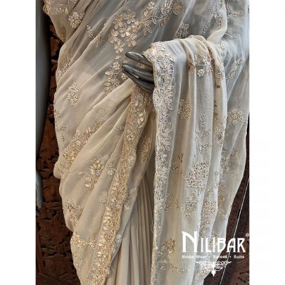 Beige Georgette Saree With Unstitched Blouse