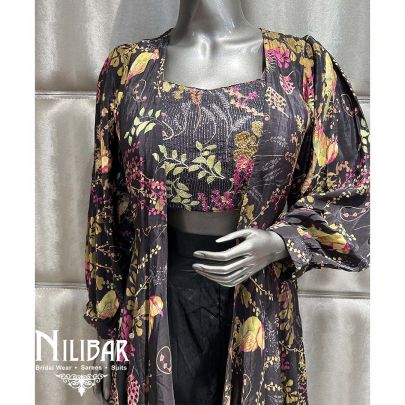 Black Crepe Cutdana Indo Western Suit