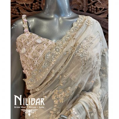 Beige Georgette Saree With Unstitched Blouse