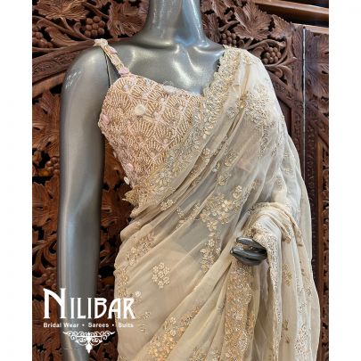 Beige Georgette Saree With Unstitched Blouse