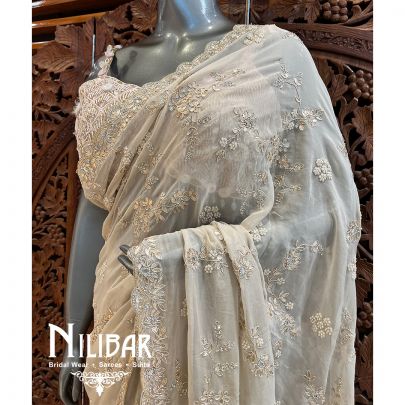 Beige Georgette Saree With Unstitched Blouse