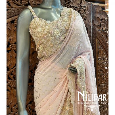 Pastel Pink Georgette Saree With Unstitched Blouse