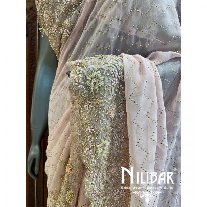 Pastel Pink Georgette Saree With Unstitched Blouse