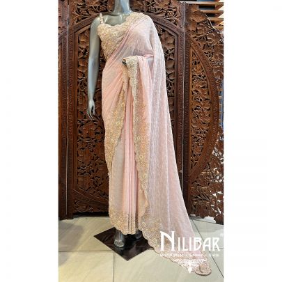 Pastel Pink Georgette Saree With Unstitched Blouse