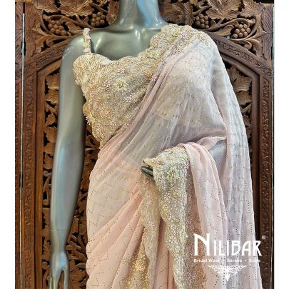Pastel Pink Georgette Saree With Unstitched Blouse