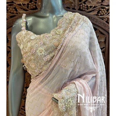 Pastel Pink Georgette Saree With Unstitched Blouse