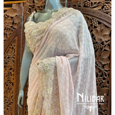 Pastel Pink Georgette Saree With Unstitched Blouse
