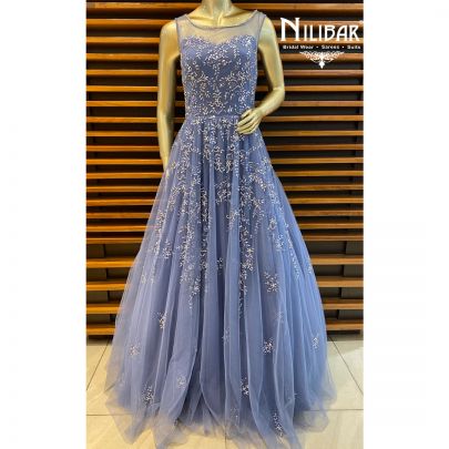 Steel Blue Net Gown
