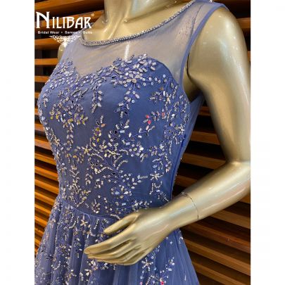 Steel Blue Net Gown