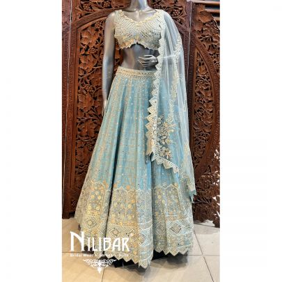 Pastel Blue Silk Casual Lehenga