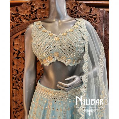 Pastel Blue Silk Casual Lehenga