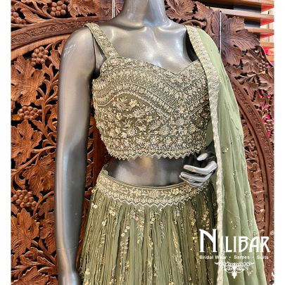 Olive Green Georgette Casual Lehenga