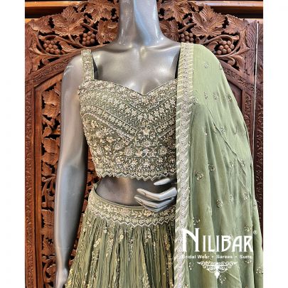 Olive Green Georgette Casual Lehenga