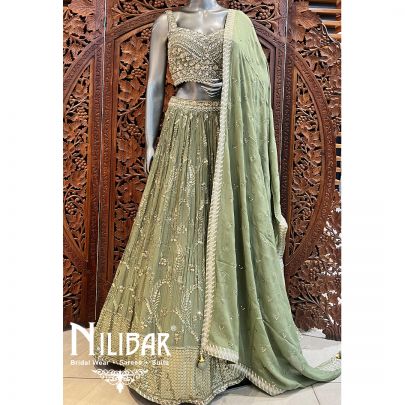 Olive Green Georgette Casual Lehenga