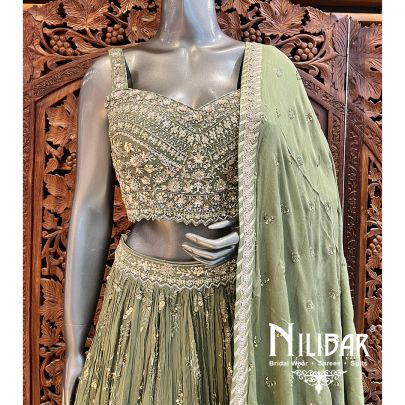 Olive Green Georgette Casual Lehenga