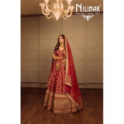 Red Silk Banarasi Embroidered Bridal Lehenga