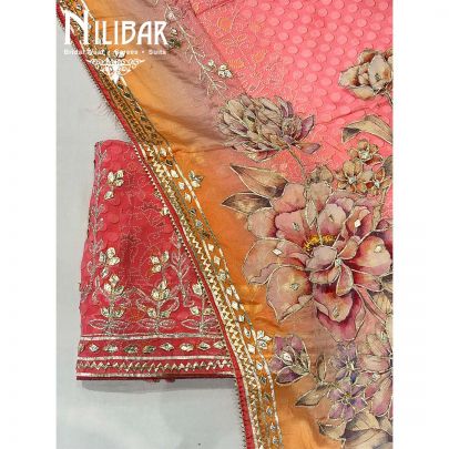 Punch Pink Crepe Unstitched Suit With Dupatta