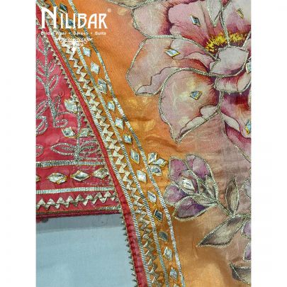 Punch Pink Crepe Unstitched Suit With Dupatta