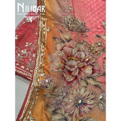 Punch Pink Crepe Unstitched Suit With Dupatta