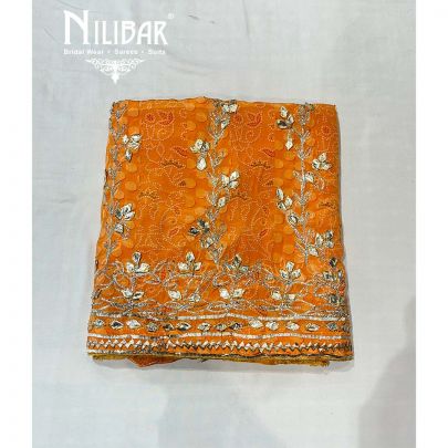 Butterscotch Crepe Unstitched Suit With Dupatta