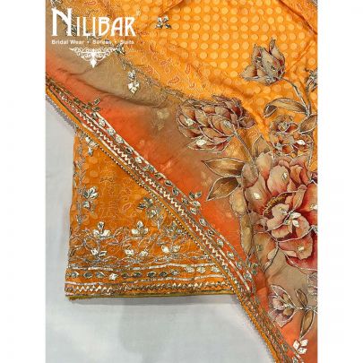 Butterscotch Crepe Unstitched Suit With Dupatta