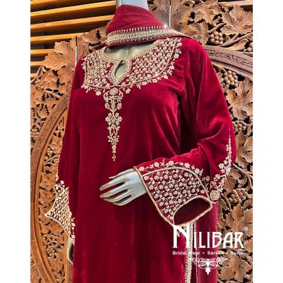 Maroon Velvet Suit Set With Dupatta