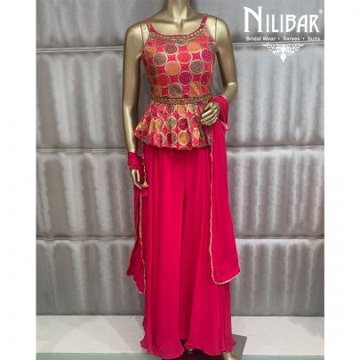 Magenta Chinon Palazzo Suit